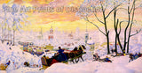 An archival premium Quality art print of Pancake Week by Boris Mikhailovich Kustodiyev, showing a beautiful winter scene for sale by Brandywine General Store