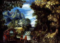Landscape with Waterfall and Hunting Party by the Frankenthal School Art Print