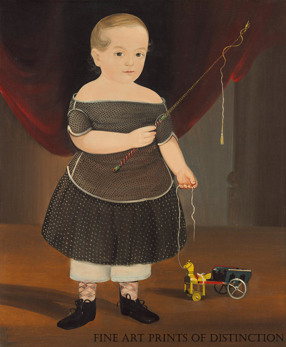 An archival premium Quality art Print of Boy with Toy Horse and Wagon painted by American folk artist William Matthew Prior in 1845 for sale by Brandywine General Store