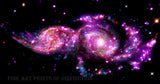 A premium Quality Art Print of Spiral Galaxies Merging Together creating a very colorful picture from outer space for sale by Brandywine General Store
