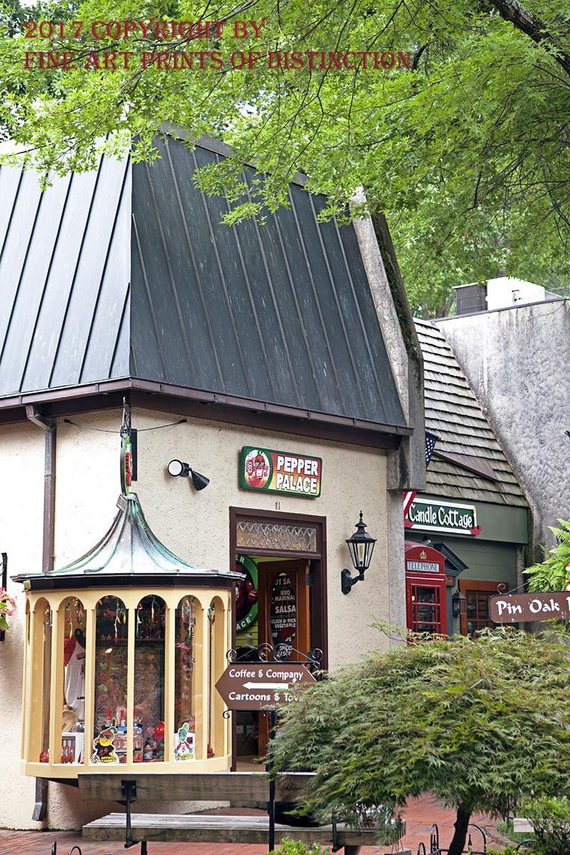 An archival premium Quality art Print of The Pepper Palace and Candle Cottage in Downtown Gatlinburg for sale by Brandywine General Store