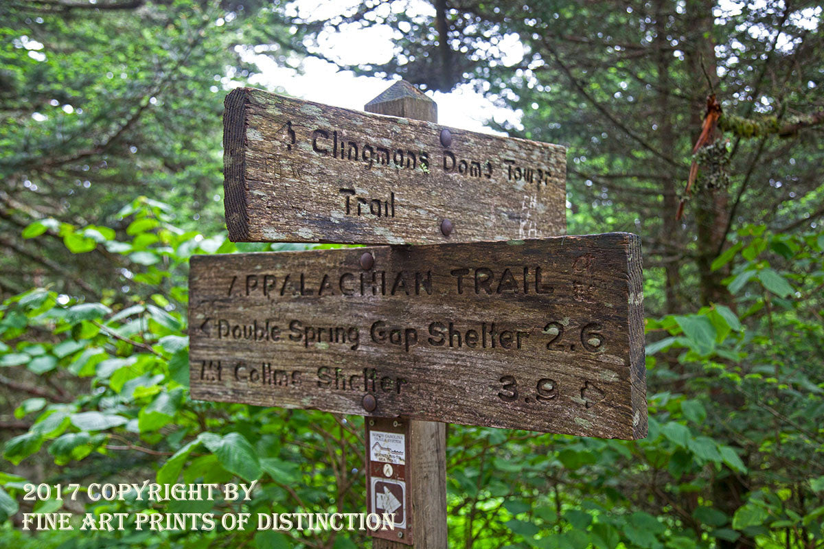An archival premium Quality art Print of the Appalachian Trail Sign at Clingmans Dome for sale by Brandywine General Store