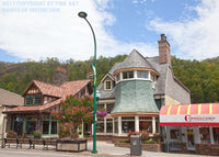 An archival premium Quality art Print of the Carmelcorn and Lids Stores in Downtown Gatlinburg Tennessee for sale by Brandywine General Store