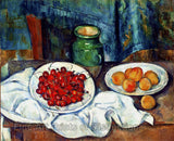 An archival premium Quality art Print of Still Life with Cherries and Peaches an oil on canvas painted by Paul Cezanne during the period of 1885 to 1887