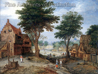 Bustling Village Landscape with Trees by Jan Brueghel the Younger