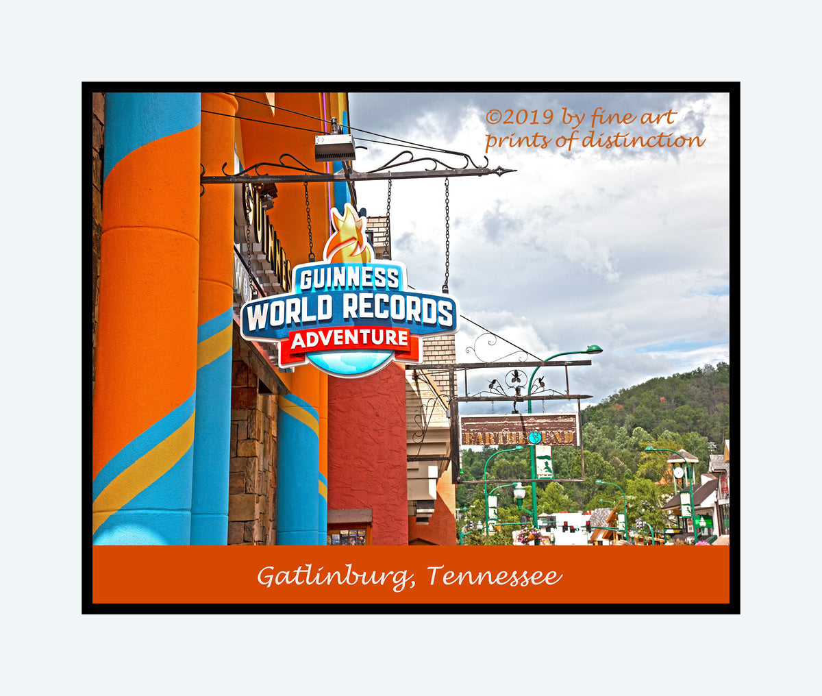 An archival premium Quality art Poster of the Guinness World Record Street Sign at Gatlinburg, Tennessee for sale by Brandywine General Store