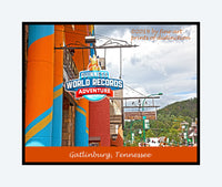 An archival premium Quality art Poster of the Guinness World Record Street Sign at Gatlinburg, Tennessee for sale by Brandywine General Store