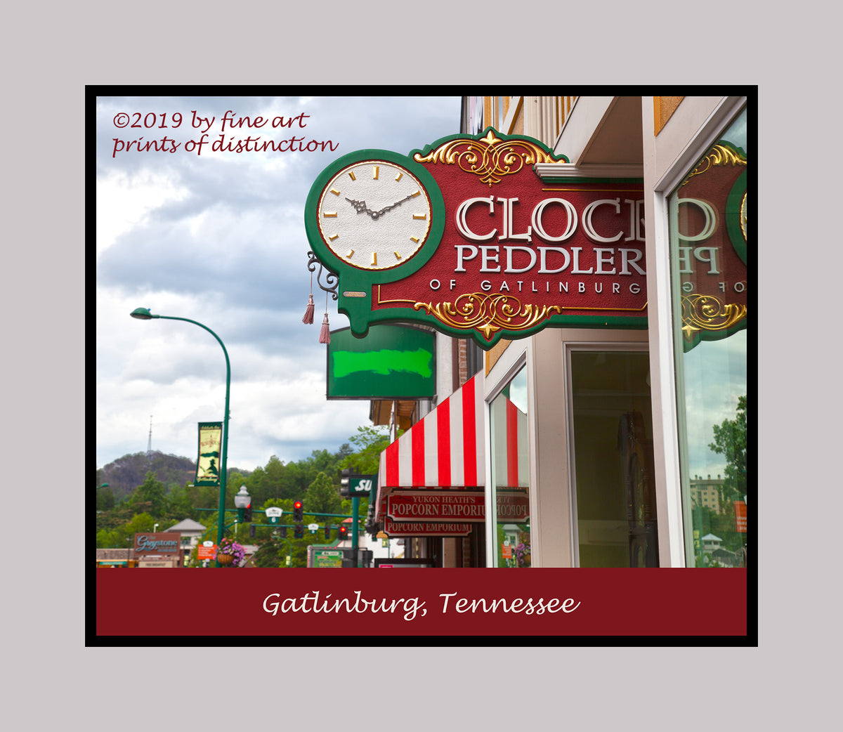 An archival premium Quality Poster of the Clock Peddler of Gatlinburg Trade Sign for sale by Brandywine General Store