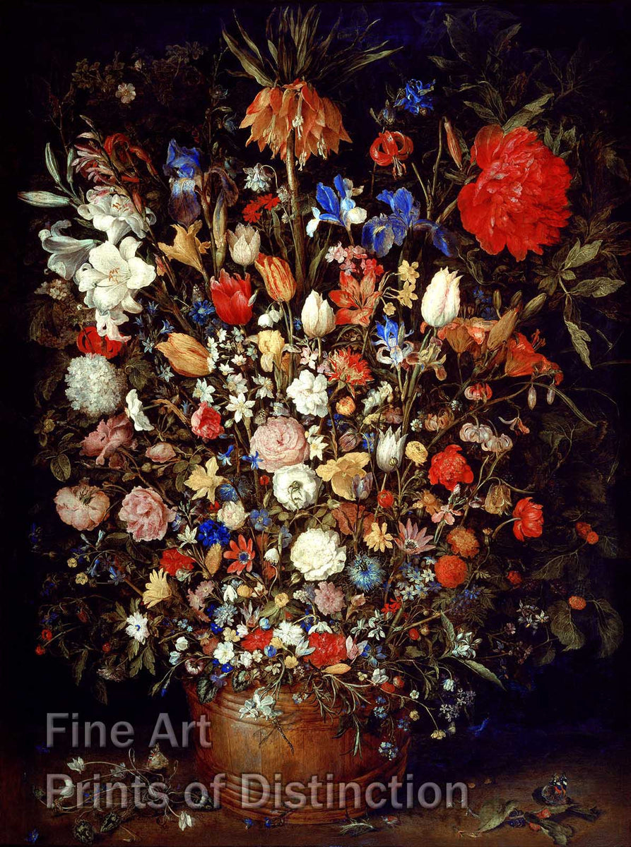 Flowers in a Wooden Vessel by Jan Brueghel the Elder