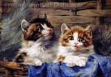 An archival premium quality art print of Two Kittens in a Basket with a Blue Cloth painted by Julius Adam for sale by Brandywine General Store