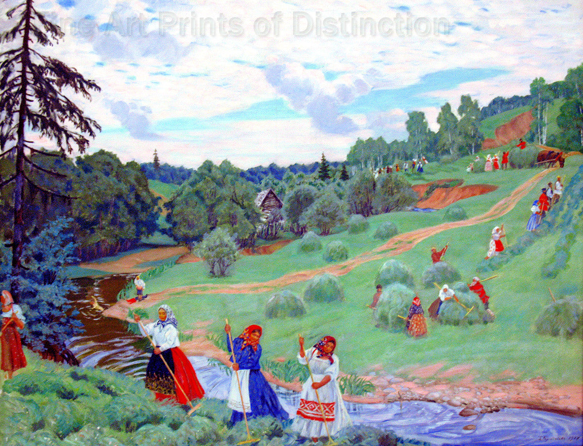 An archival premium Quality art Print of Haymaking by Russian Artist Boris Kustodiev for sale by Brandywine General Store