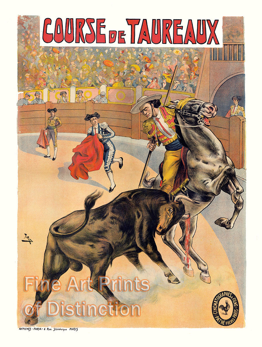 Reproduction Print of Bull Fight French Lithograph Advertisement