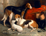 An archival premium Quality art Print of A Couple of Foxhounds with a Terrier Property of Lord Henry Bentink by William Barraud for sale by Brandywine General Store