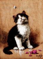 An archival premium Quality art Print of Kitten with Butterfly painted by Leon Huber for sale by Brandywine General Store