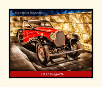 A premium poster of a 1932 Red Bugatti Antique Car