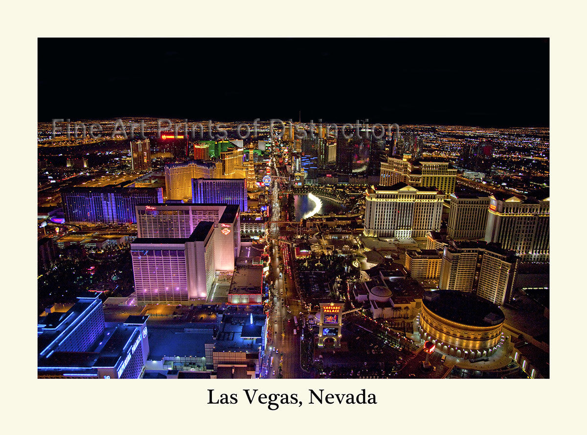 Las Vegas Skyline Aerial Photo at Night With Border