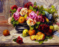 An archival premium Quality art Print of Still Life with Fruit and Roses painted by artist Georges Jeannin in 1911 for sale by Brandywine General Store