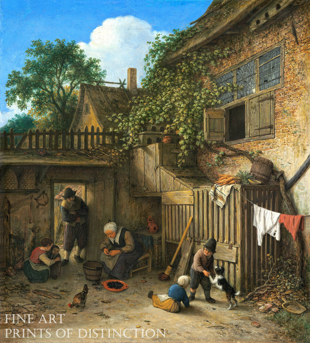 An archival premium Quality Art Print of The Cottage Door Yard painted by Dutch artist Adriaen van Ostade in 1673 for sale by Brandywine General Store