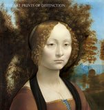 An archival premium Quality Art Print of Ginevra de Benci painted by the famous Italian Renaissance painter Leonardo da Vinci in 1478 for sale by Brandywine General Store