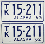 A pair of antique unused 1962 Alaska truck license plates for sale by Brandywine General Store in unused excellent condition