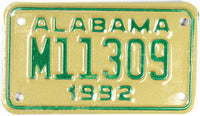 1992 Alabama Motorcycle License Plate which is in excellent condition