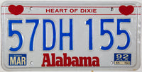 A NOS classic 1992 Alabama passenger car license plate for sale by Brandywine General Store