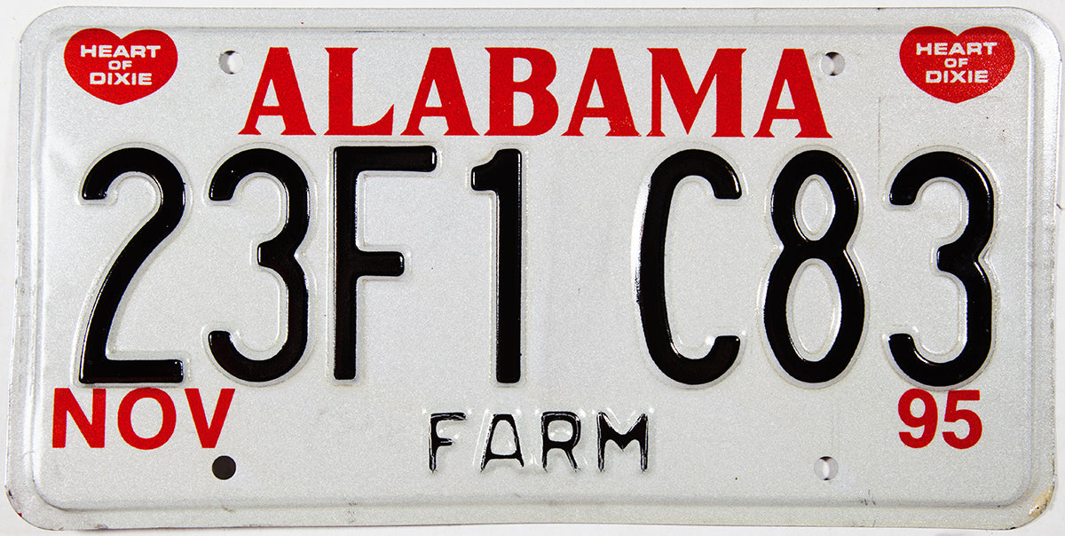 A NOS 1995 Alabama Farm License Plate