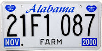 A NOS 2000 Alabama Farm License Plate for sale by Brandywine General Store in unused excellent plus condition