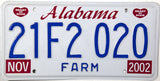 A NOS 2002 Alabama Farm License Plate for sale by Brandywine General Store in new old stock excellent plus condition