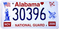 An unused classic 2006 Alabama National Guard License Plate for sale by Brandywine General Store in near mint condition
