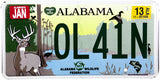 A 2004 to 2013 Alabama Wildlife Federation Passenger Car License Plate for sale by Brandywine General Store in excellent plus condition