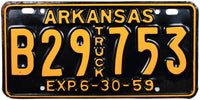 Classic NOS 1959 Arkansas Truck License Plates for sale by Brandywine General Store in very good to VG plus condition