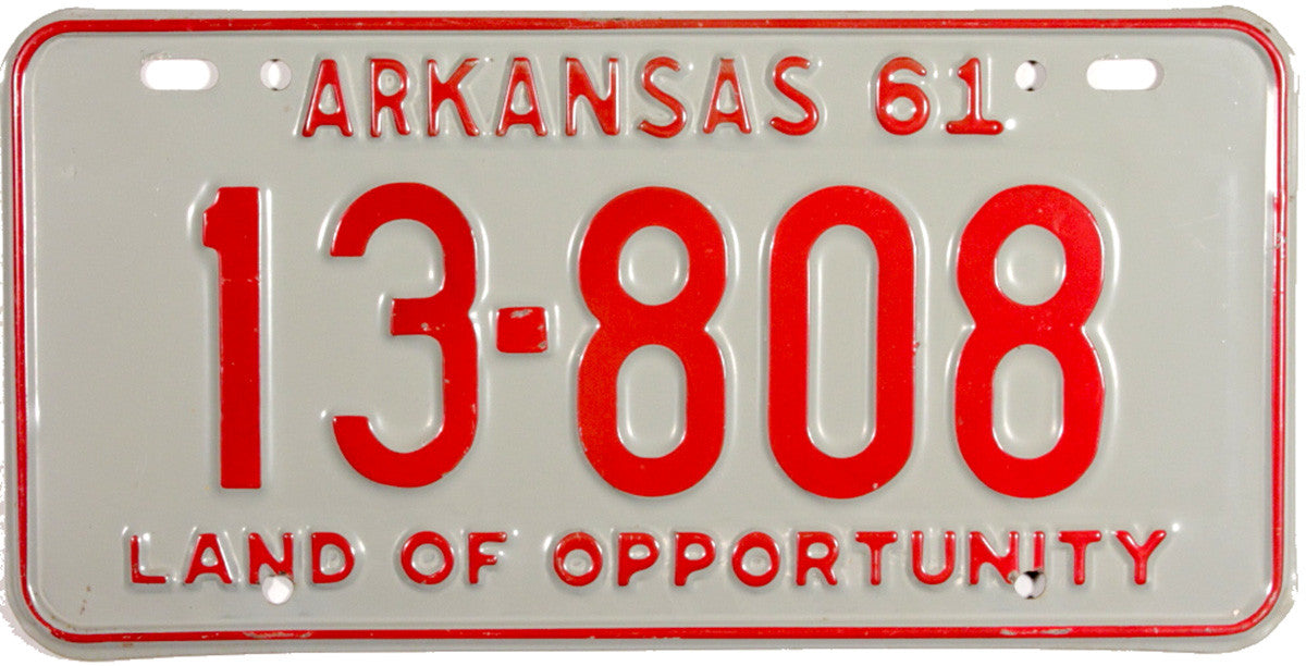 A 1961 Arkansas Car License Plate for sale in new old stock excellent plus condition by Brandywine General Store