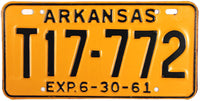 1961 Arkansas Trailer License Plate