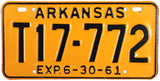 1961 Arkansas Trailer License Plate