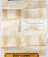 An 1875 very large Historical Baltimore Document showing the summary of what the city paid for Men, Horses and Carts for the week ending August 16, 1875