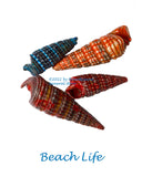An art print of Beach Life with Four Spiral Seashells in many colors