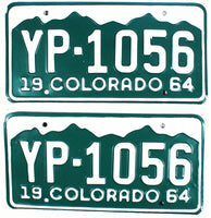 A pair of 1964 Colorado Car License Plates in NOS excellent plus condition for sale by Brandywine General Store