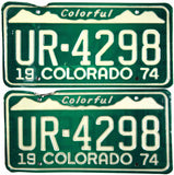 1974 Colorado License Plates Bent Corner