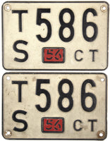 An antique pair of 1956 Connecticut passenger car license plates,
