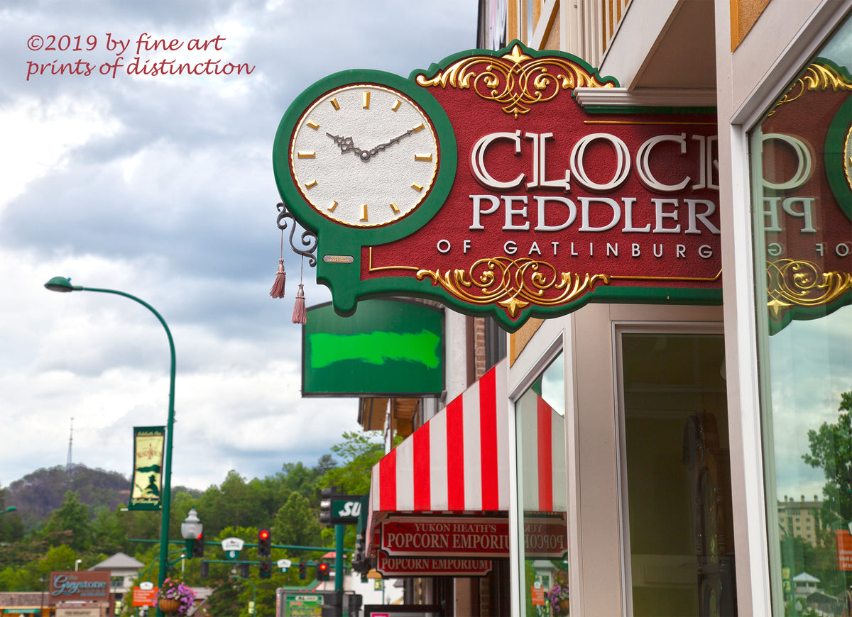 An archival premium Quality Art Print of Clock Peddler of Gatlinburg Trade Sign