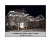 An archival poster style print of Baseball Hall of Fame at Night
