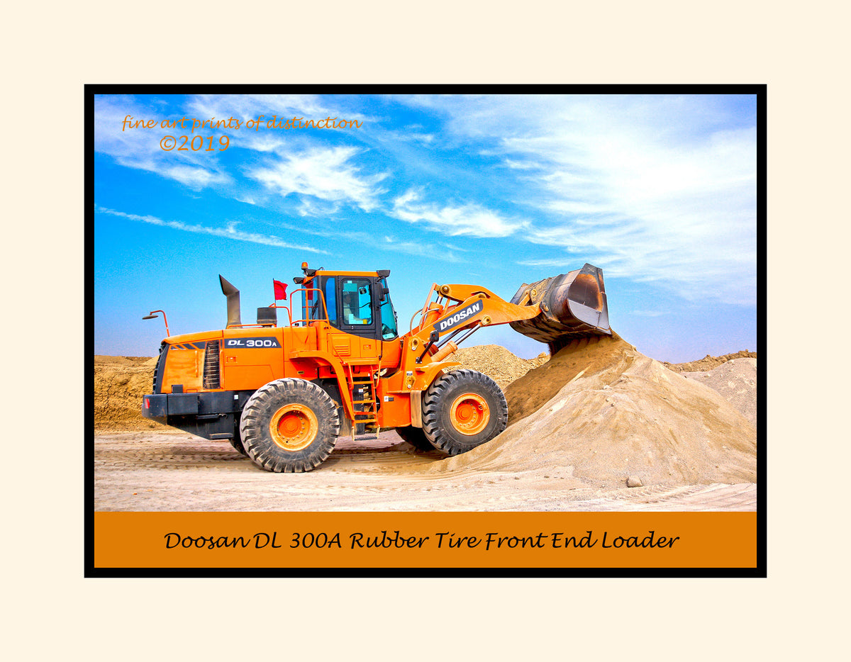 A premium poster of a Doosan Rubber Tire DL 300a Front End Loader