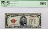 A FR 1528 Five Dollar Legal Tender Note 1928C certified by PCGS at Superb Gem New 67 PPQ