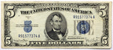 A FR #1654 Series of 1934-D silver certificate in the denomination of five dollars for sale by Brandywine General Store F/VF