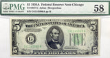 FR #1957-G 5.00 FRN Series 1934A from the Chicago Federal Reserve Bank graded PMG 58