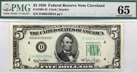 FR #1961-D 1950 series five dollar United States Federal Reserve Note which is slabbed or graded by PMG at 65 Gem Uncirculated