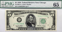 FR #1961-G Chicago five dollar federal reserve notes from the series of 1950 graded PMG 65