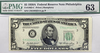 Fr 1962-C Five Dollar Federal Reserve Note Series 1950A PMG 63