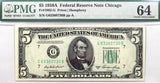 FR #1962-G Five Dollar bill 1950-A series from the Chicago Federal Reserve Bank graded  PMG 64 Choice Uncirculated